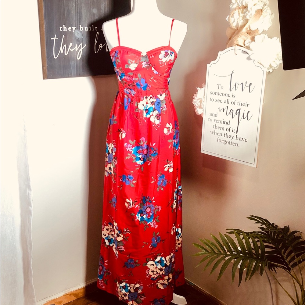 NWT Band of Gypsies Floral Corset Style Maxi Dress - Picture 1 of 8